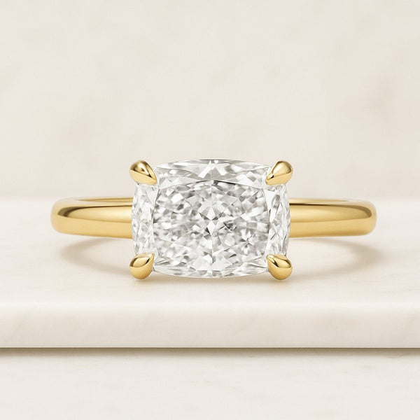 Elongated Cushion Cut Lab Diamond Ring IGI Certified Three Stone Engagement Ring Side Half Moon Cut Wedding Ring Gift for Her