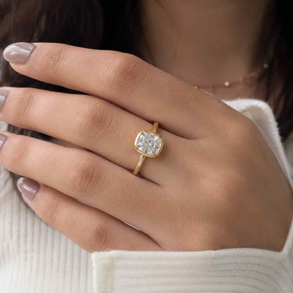 5.00 CT Elongated Cushion Cut Lab Grown Diamond Bezel Set Ring, Cushion Diamond Solitaire Engagement Ring, Lab Diamond Ring For Gift