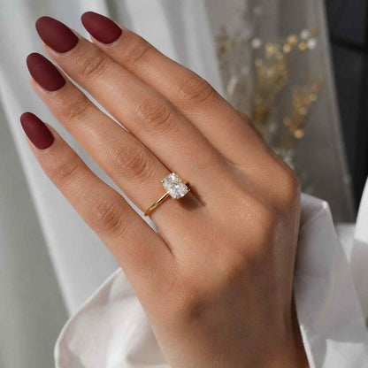 Elongated Cushion Cut Lab Grown Diamond Engagement Ring | Hidden Halo IGI Certified Ring in 10K 14K 18K Solid Gold, Silver & Platinum