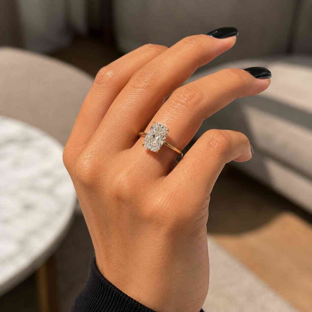 elongated cushion cut lab grown diamond engagement ring | hidden halo igi certified ring in 10k 14k 18k solid gold, silver & platinum