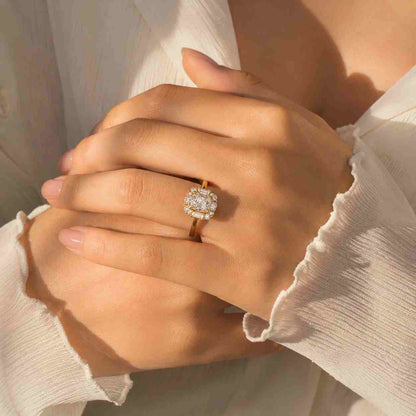 Elongated Cushion Cut Lab Grown Diamond Halo Engagement Ring, D VVS2 IGI Certified Diamond Ring, Cushion Halo Ring