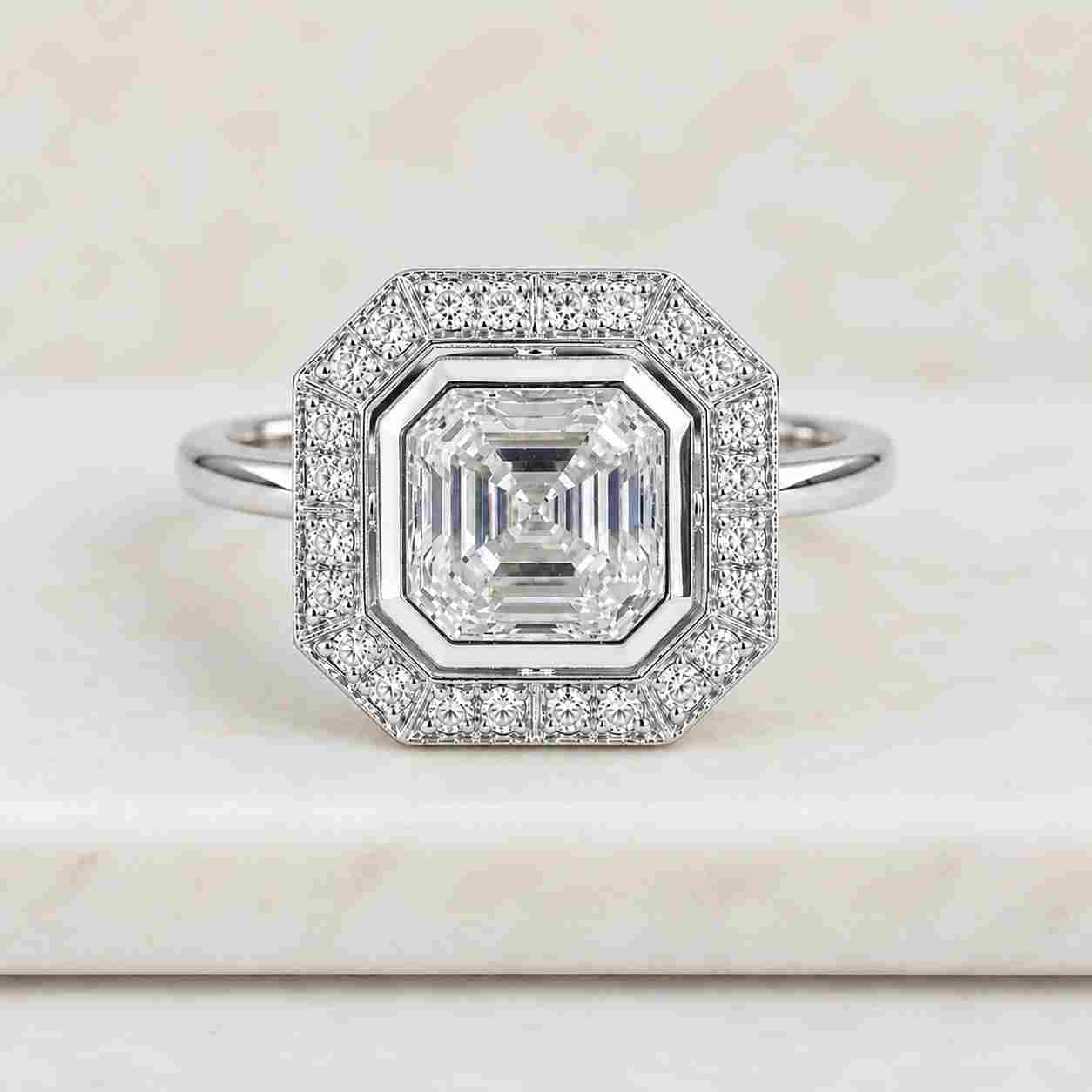 elongated cushion cut lab grown diamond halo engagement ring, d vvs2 igi certified diamond ring, cushion halo ring, wedding ring for her
