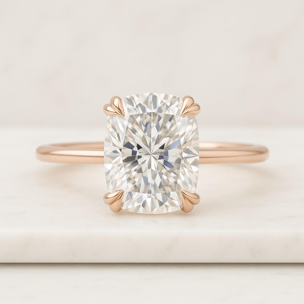 Elongated Cushion Cut Lab Grown Diamond or Moissanite Solitaire Engagement Ring