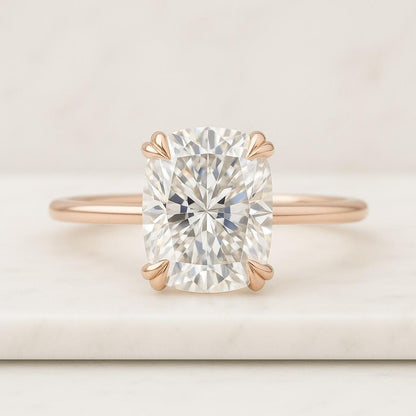Elongated Cushion Cut Lab Grown Diamond or Moissanite Solitaire Engagement Ring