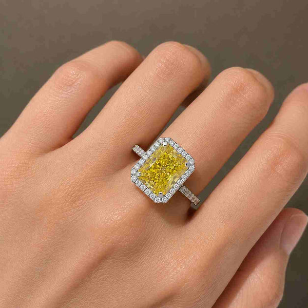 Elongated Cushion Cut with Halo Lab Grown Diamond Engagement Ring | Pave Round Diamond | IGI Certified | 10k 14k 18k Gold, Platinum & Silver
