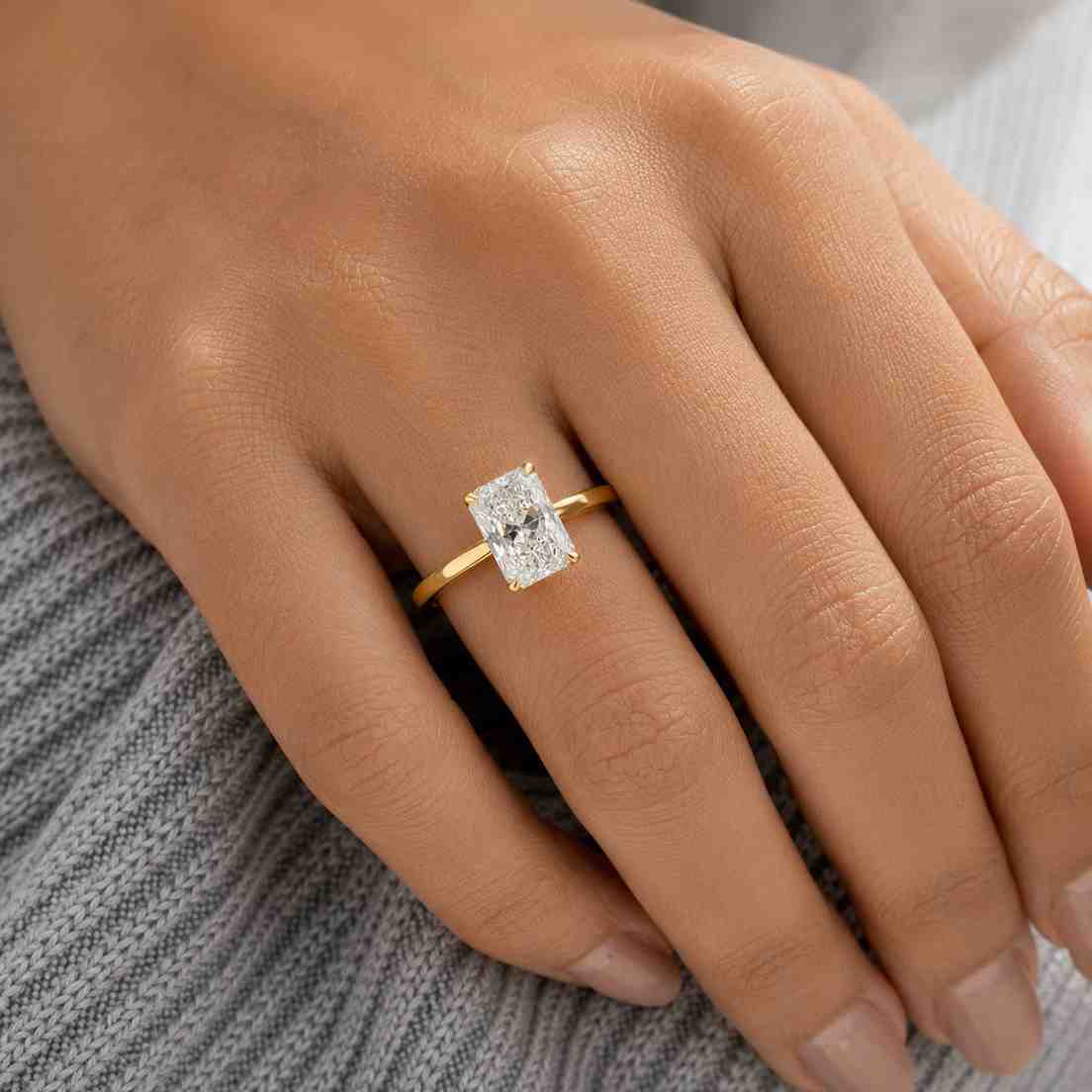 Elongated Cushion Diamond Engagement Ring Solitaire Cushion Anniversary Ring 4 Claw Prong Set Ring Genuine Lab Grown Diamond Proposal Ring