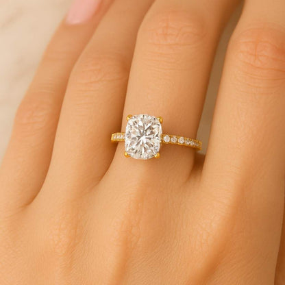 Elongated Cushion Diamond Engagement Ring Solitaire Cushion Anniversary Ring 4 Claw Prong Set