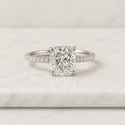 Elongated Cushion Diamond Halo Engagement Ring, Peekaboo Diamond Wedding Ring, Lab Grown Diamond Pave Ring, Yellow/White/Rose Gold Ring