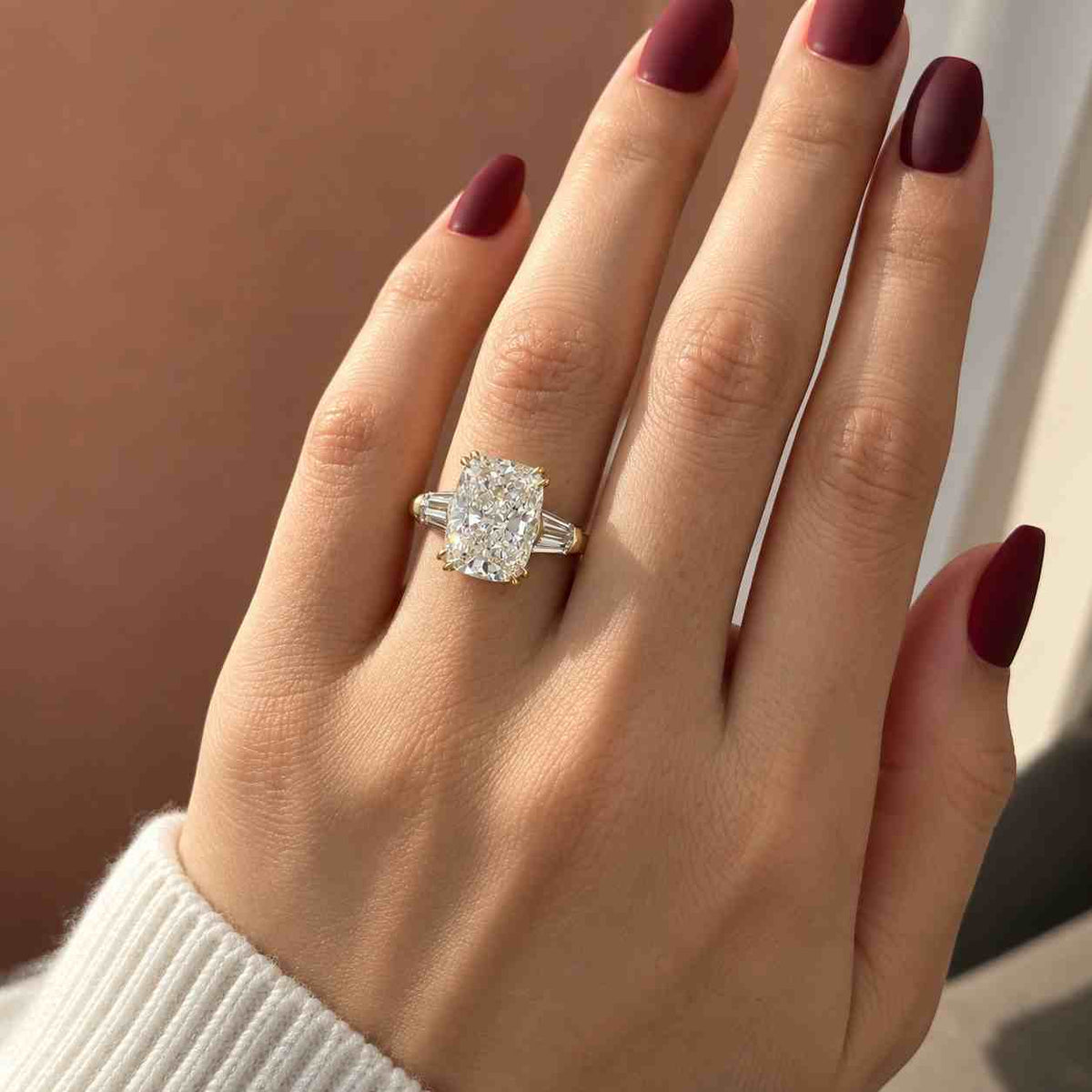 Elongated Cushion Lab Diamond Engagement Ring with Diamond Studded Band, D VVS2 Igi Certified Diamond Ring, Promise Ring
