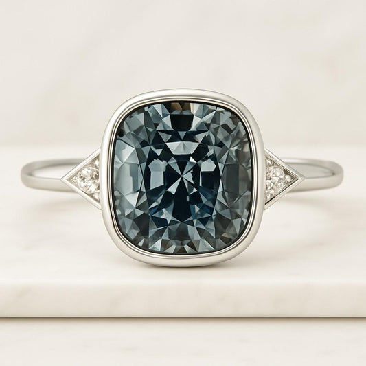 Elongated Cushion Modified Lab Grown Diamond Engagement Ring 2.5ct Green Tourmaline engagement ring white gold diamond wedding band cushion cut green Tourmaline ring anniversary ring promise ring