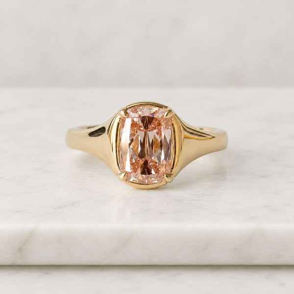 3.63 CT Champagne Elongated Cushion Cut Moissanite Engagement Ring, Yellow Gold Ring, Straight Shank Solitaire Bridal Ring
