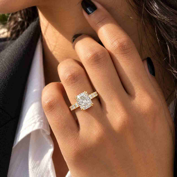 Elongated Cushion Old Mine Cut Lab Grown Diamond Ring, 14K Solid Yellow Gold Bypass Solitaire Ring, IGI Certified Wedding & Anniversary Gift 