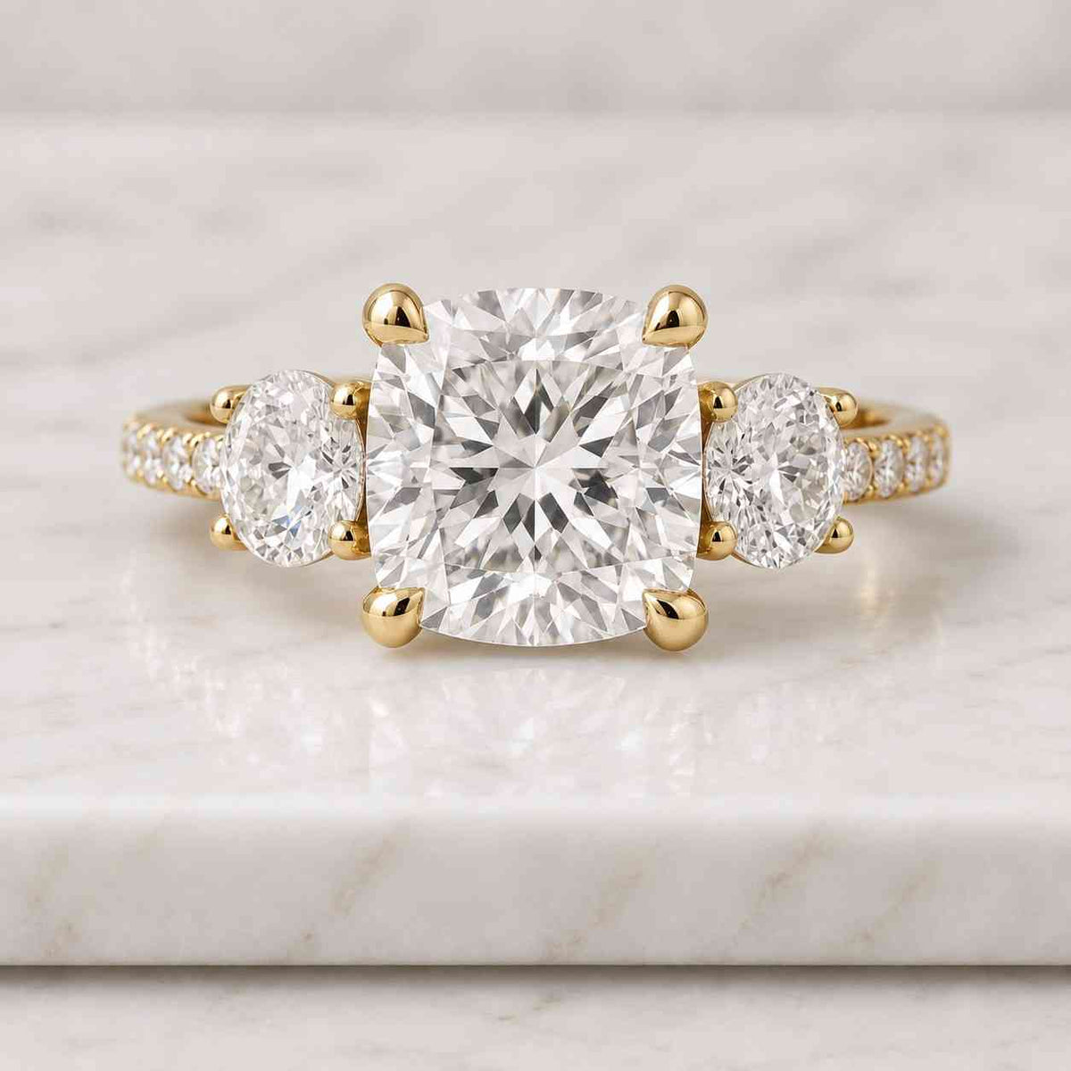 Elongated Cushion Three Stone Ring, Cathedral Setting Engagement Ring for Women, Anniversary Ring, IGI Certified Diamond, Gifts for Her
