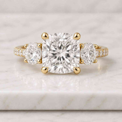 Elongated Cushion Three Stone Ring, Cathedral Setting Engagement Ring for Women, Anniversary Ring, IGI Certified Diamond, Gifts for Her
