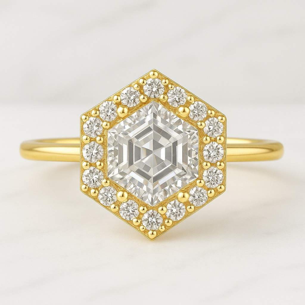 Elongated Hexagon Cut Diamond Engagement Ring Solitaire Elegant Ring Dainty Bridal Wedding Ring 14K Yellow Gold Anniversary Gift Ring