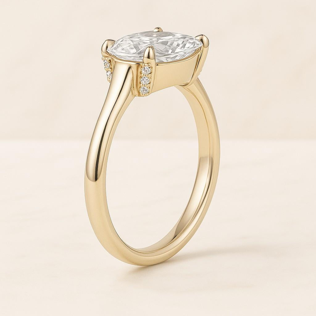 Elongated Hidden Halo Cushion Solitaire Ring Elongated Colorless 4Ct Cushion Cut Moissanite Ring 14K Yellow Gold Cushion Wedding Ring