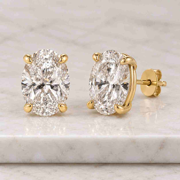 Elongated Oval Cut Lab Grown Diamond Earrings, 14K Yellow Gold Screw Back Studs, Minimalist Wedding Earrings, Everyday Fine Jewelry
