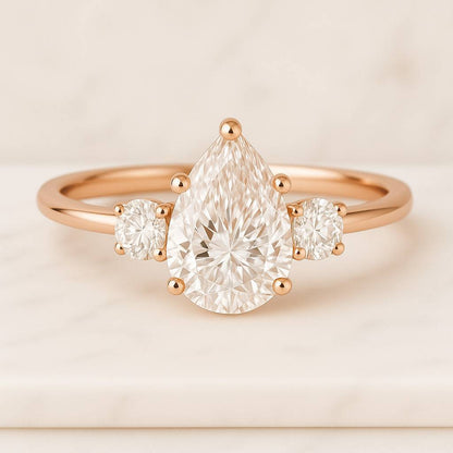 Elongated Pear Cut 14k Yellow Gold Wedding Ring Curvy Band Gift for Women Diamond Solitaire Engagement Ring