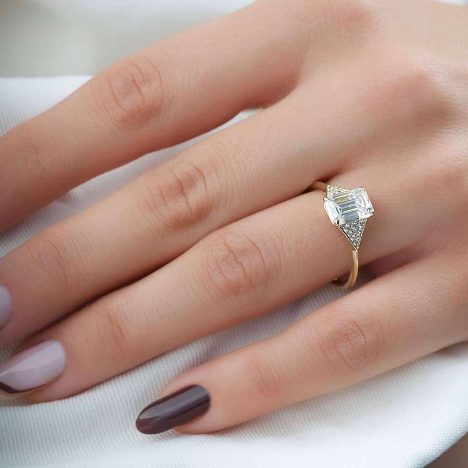 Emerald And Round Lab Grown Diamond Ring