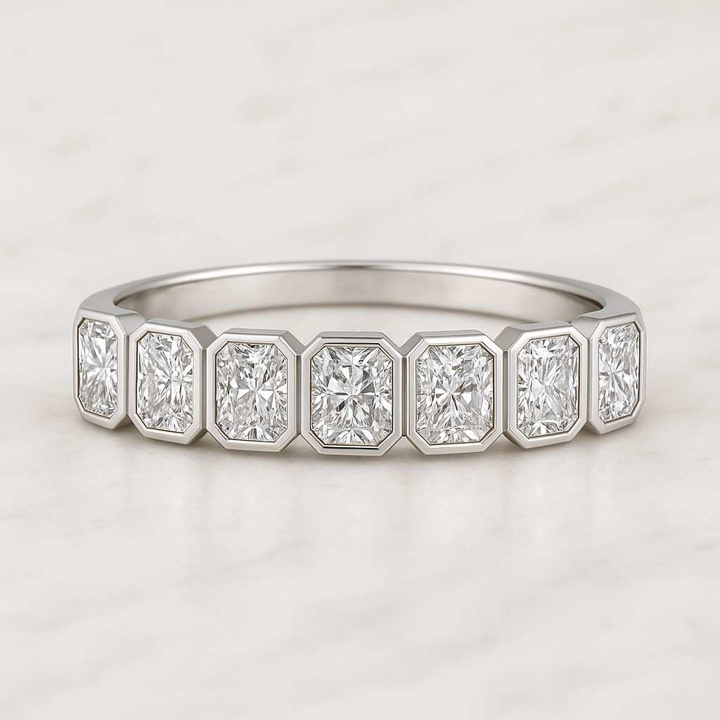 Full Eternity Wedding Band 14K Solid White Gold Proposal Band, Fancy Promise Band Gift for Women