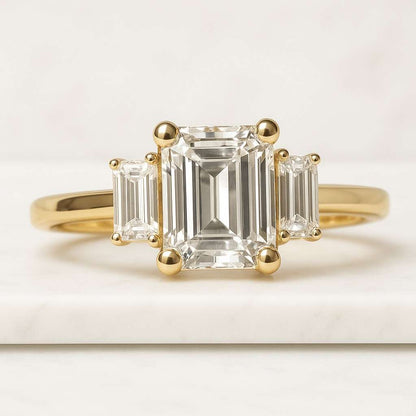 3 carat F color vvs1 clarity Emerald cut Lab Grown Diamond Ring Emerald and Baguette Ring 14k Gold Engagement Ring Wedding Ring