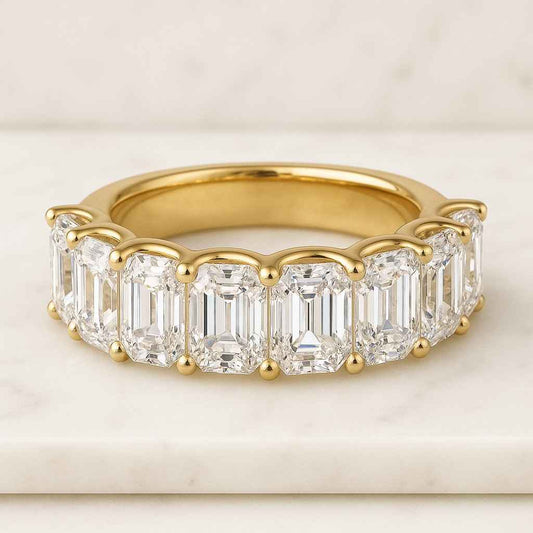 Emerald Cut Moissanite Full Eternity Wedding Band, Stackable Band, Anniversary Gifts For Her