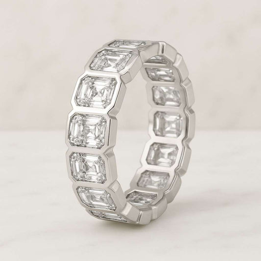 18K Solid White Gold Promise Band Anniversary Gift Luxurious Style Diamond Band