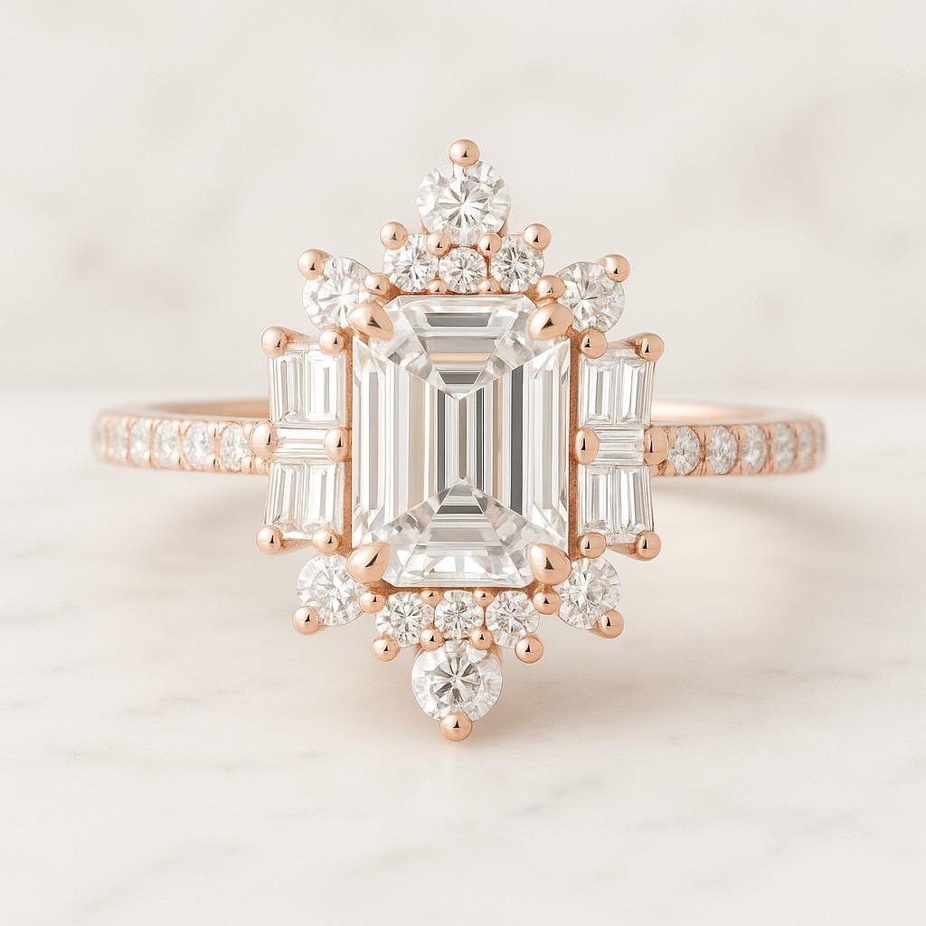 Emerald Diamond Ring Set Stacked Engagement Ring Set Solitaire Engagement Ring & Wedding Band Genuine Lab Grown Diamond Wedding Set for Her