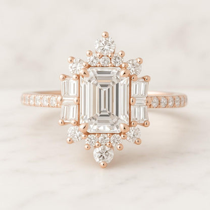 Emerald Diamond Ring Set Stacked Engagement Ring Set Solitaire Engagement Ring & Wedding Band Genuine Lab Grown Diamond Wedding Set for Her