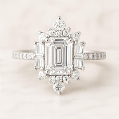 Full Eternity Bezel set Emerald Cut Moissanite Wedding Band for Woman Simulant Diamond Wedding Band Stackable Band Emerald Minimalist Band