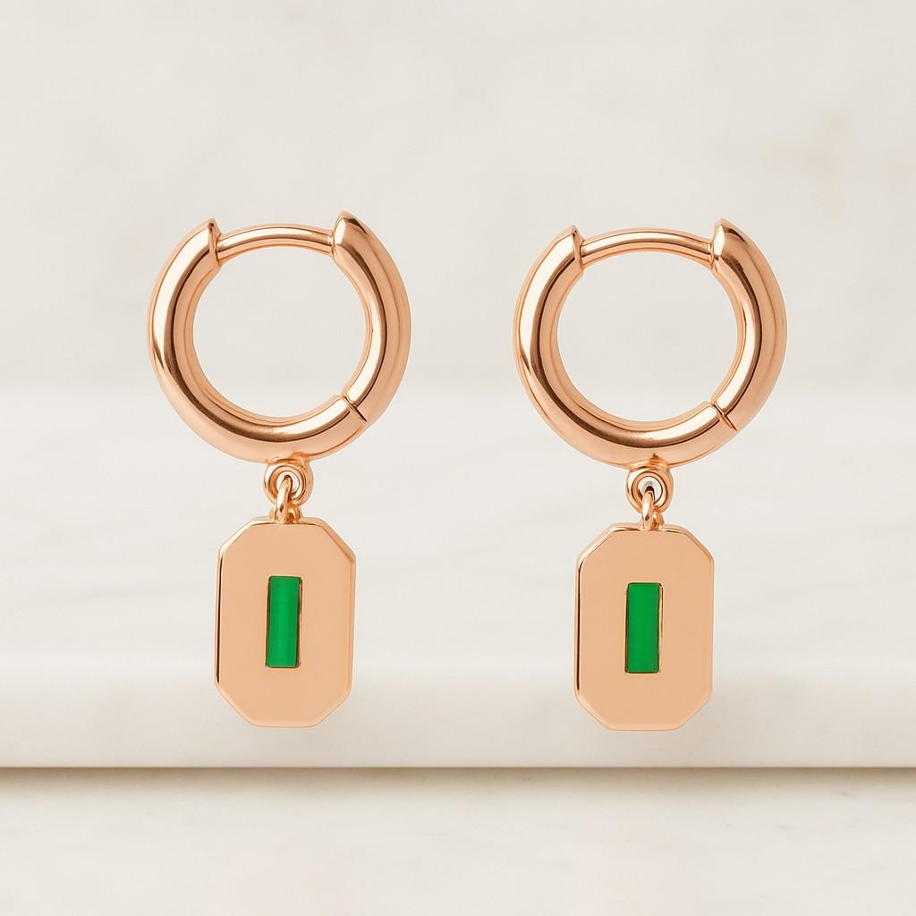 Dainty 18k Gold Plated Huggies Emerald Pendant  Hypoallergenic Green Gold Hoop Earrings Perfect Gift for Her