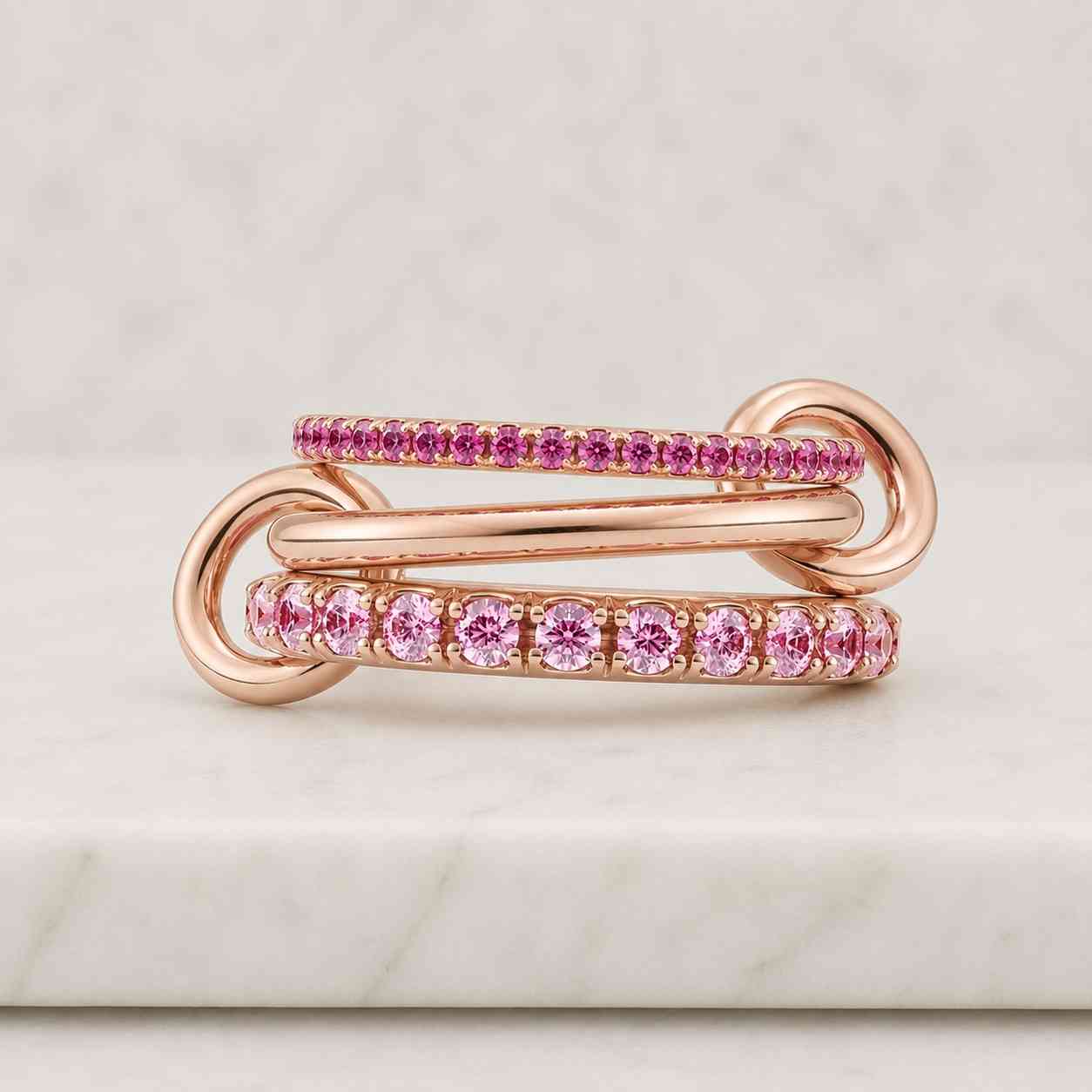 natural ruby, emerald and diamond 14k solid yellow gold flip ring : multi stone band