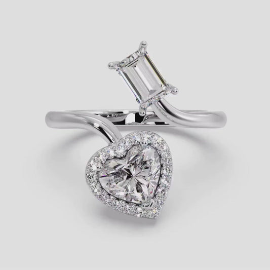 Emerald Cut Two Stone Lab Diamond Solitaire Engagement Ring