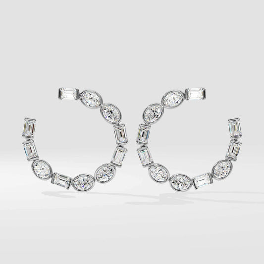 Emerald And Oval Cut Bezel Set Hoop Earrings