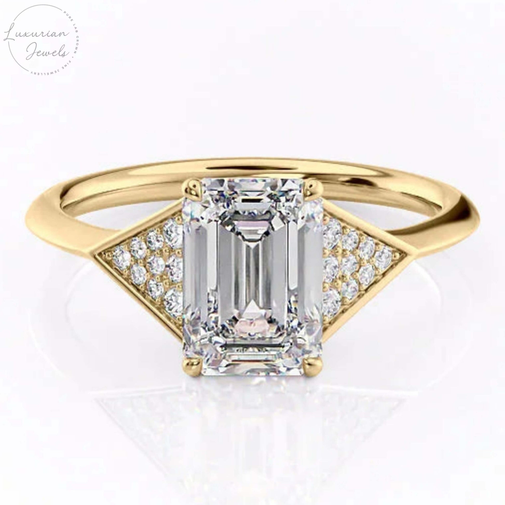 Emerald And Round Cut Knife Edge Diamond Ring