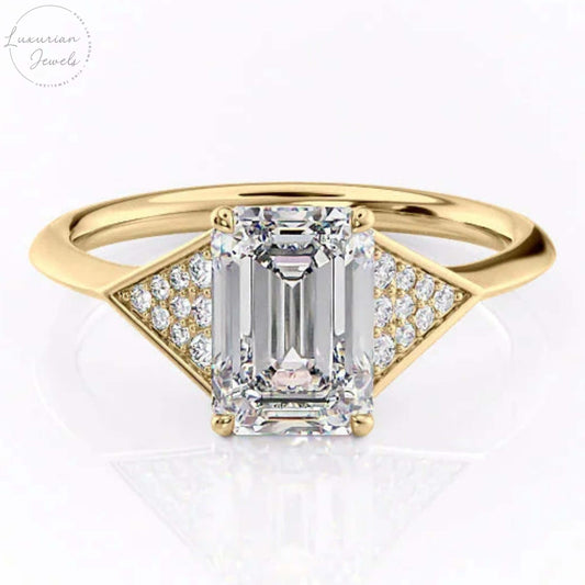 Emerald And Round Cut Knife Edge Diamond Ring