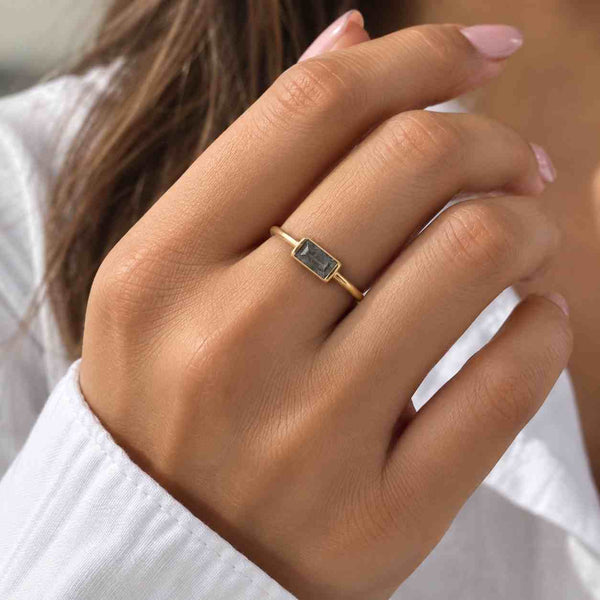 Emerald Baguette Raw Salt and Pepper Diamond Gold Engagement Ring