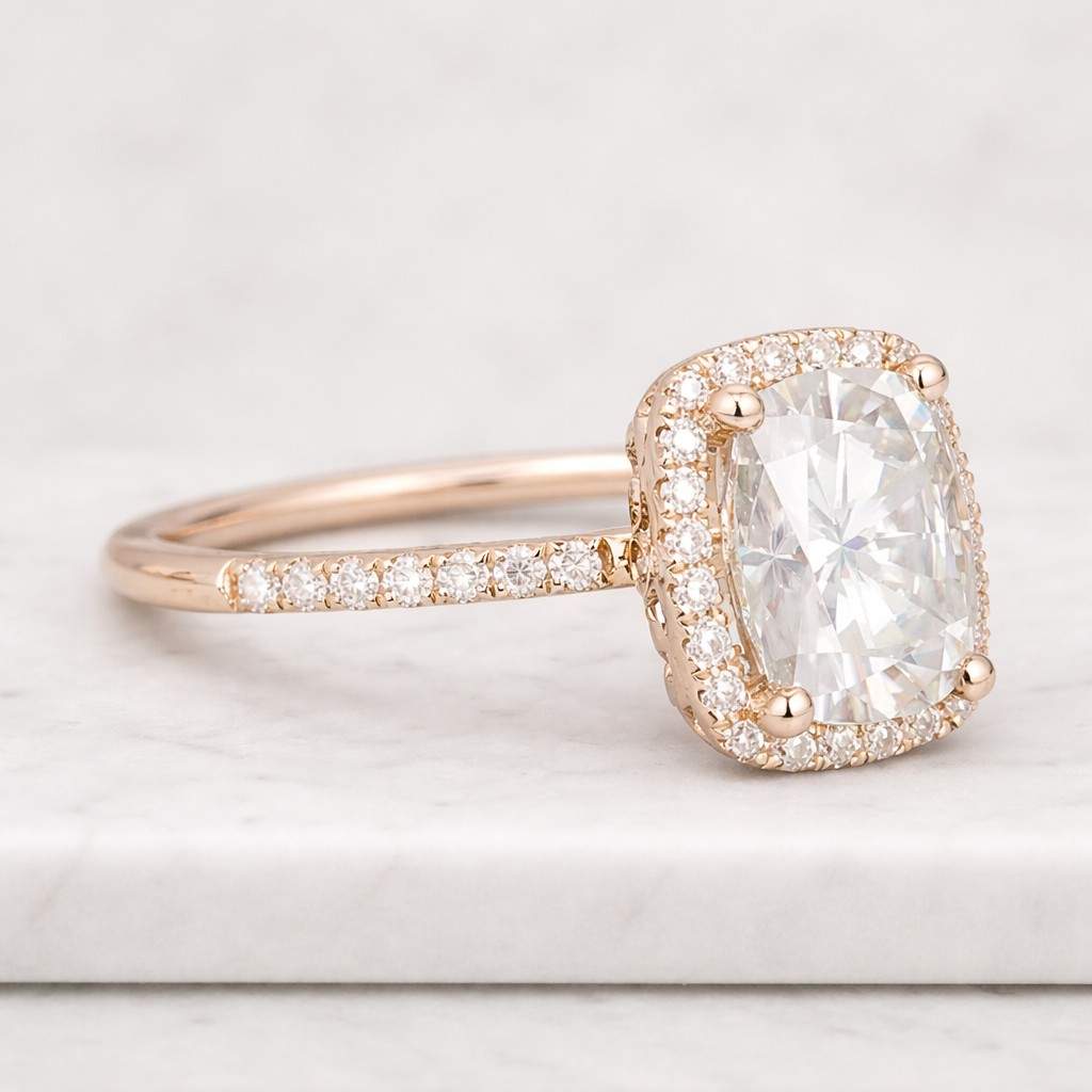 White Cushion Cut 4 Double Claw Prong With Halo Cz Diamond Ring | High Quality Sterling Silver Ring | Modern Bridal Ring | Fashion Jewelry
