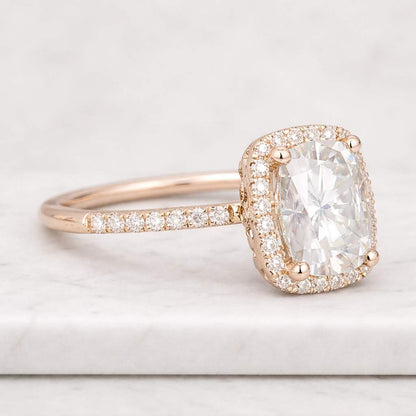 White Cushion Cut 4 Double Claw Prong With Halo Cz Diamond Ring | High Quality Sterling Silver Ring | Modern Bridal Ring | Fashion Jewelry

