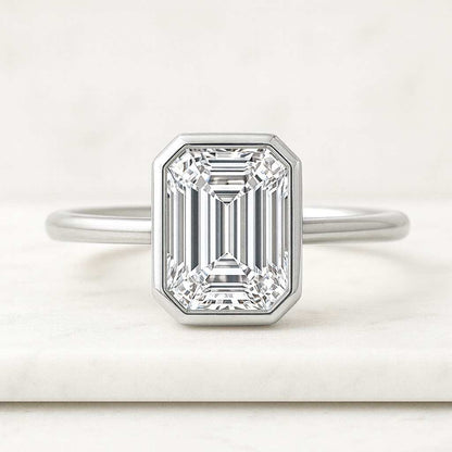 Emerald Cut Bezel Set Moissanite Engagement Ring 3 CT Emerald Diamond Wedding Ring