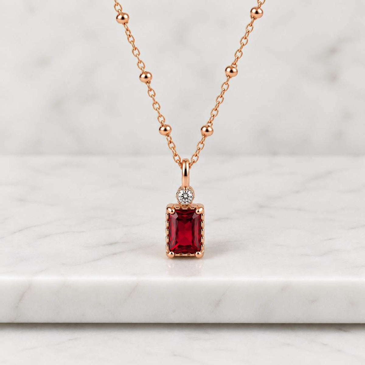 Emerald Cut Birthstone Pendant Necklace: Sterling Silver Gemstone Charm
