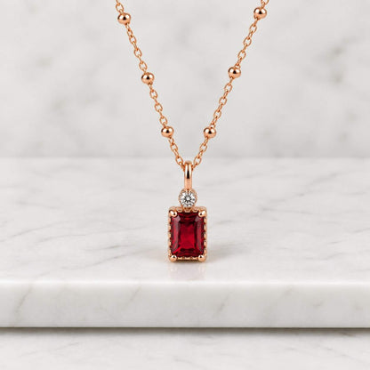 Emerald Cut Birthstone Pendant Necklace: Sterling Silver Gemstone Charm
