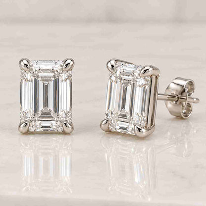 Emerald Cut Diamond Earrings for Women, 0.50 to 4.0 ct Lab Grown Diamond Stud Earrings, Push/Screw Back Earrings, Anniversary Gifts for Wife
