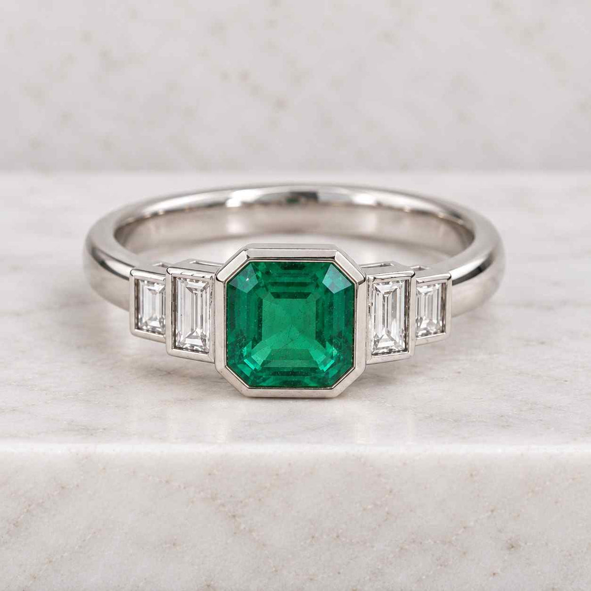 emerald cut diamond engagement ring, tapered baguette side stones, yellow gold three stone ring, art deco bridal ring, anniversary gift
