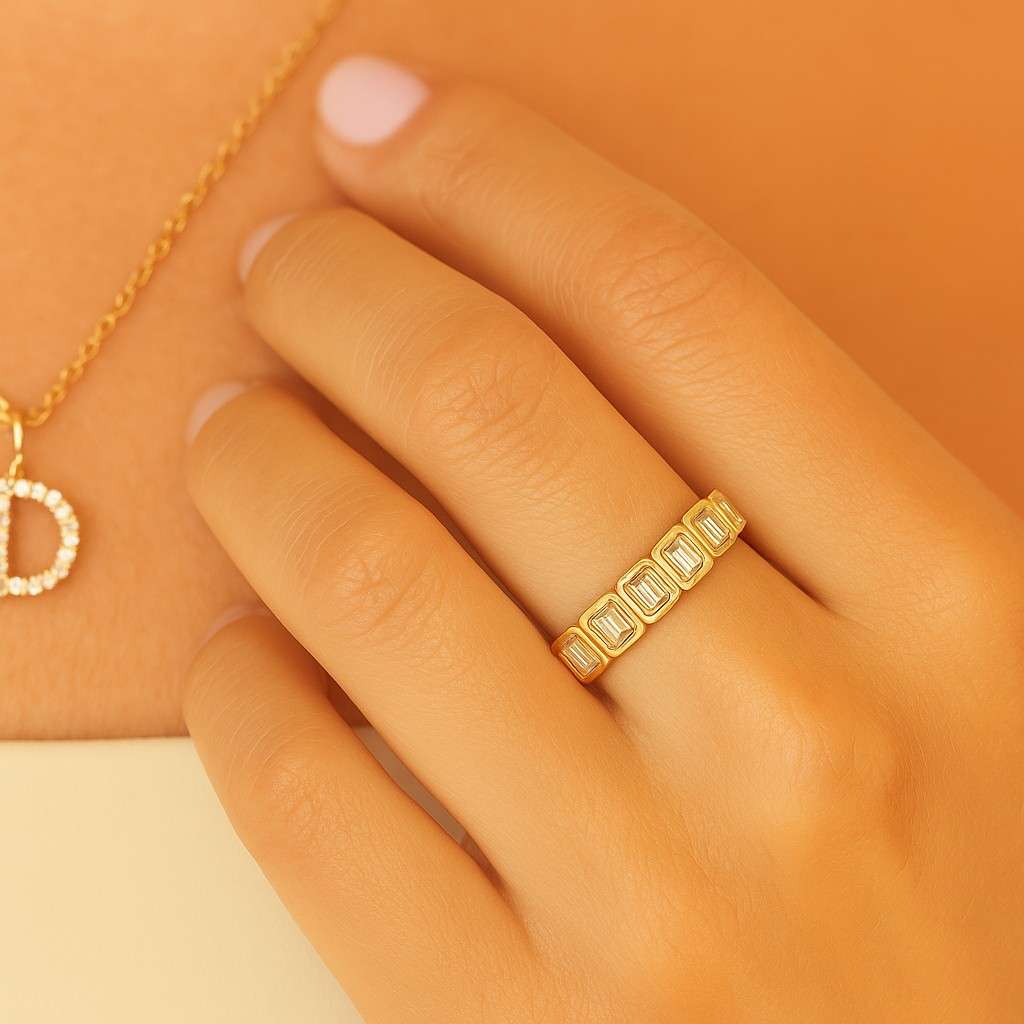 Emerald Cut Diamond Half Eternity Ring 2.00Ct Emerald Diamond Ring With Side Diamond Attached