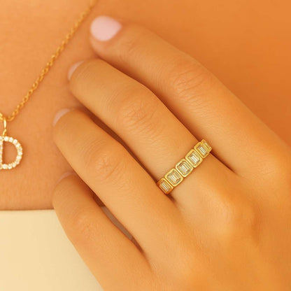 Emerald Cut Diamond Half Eternity Ring 2.00Ct Emerald Diamond Ring With Side Diamond Attached