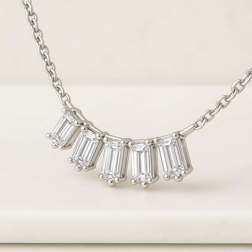 Emerald Cut Diamond Tennis Necklace Glamorous Lab Diamonds