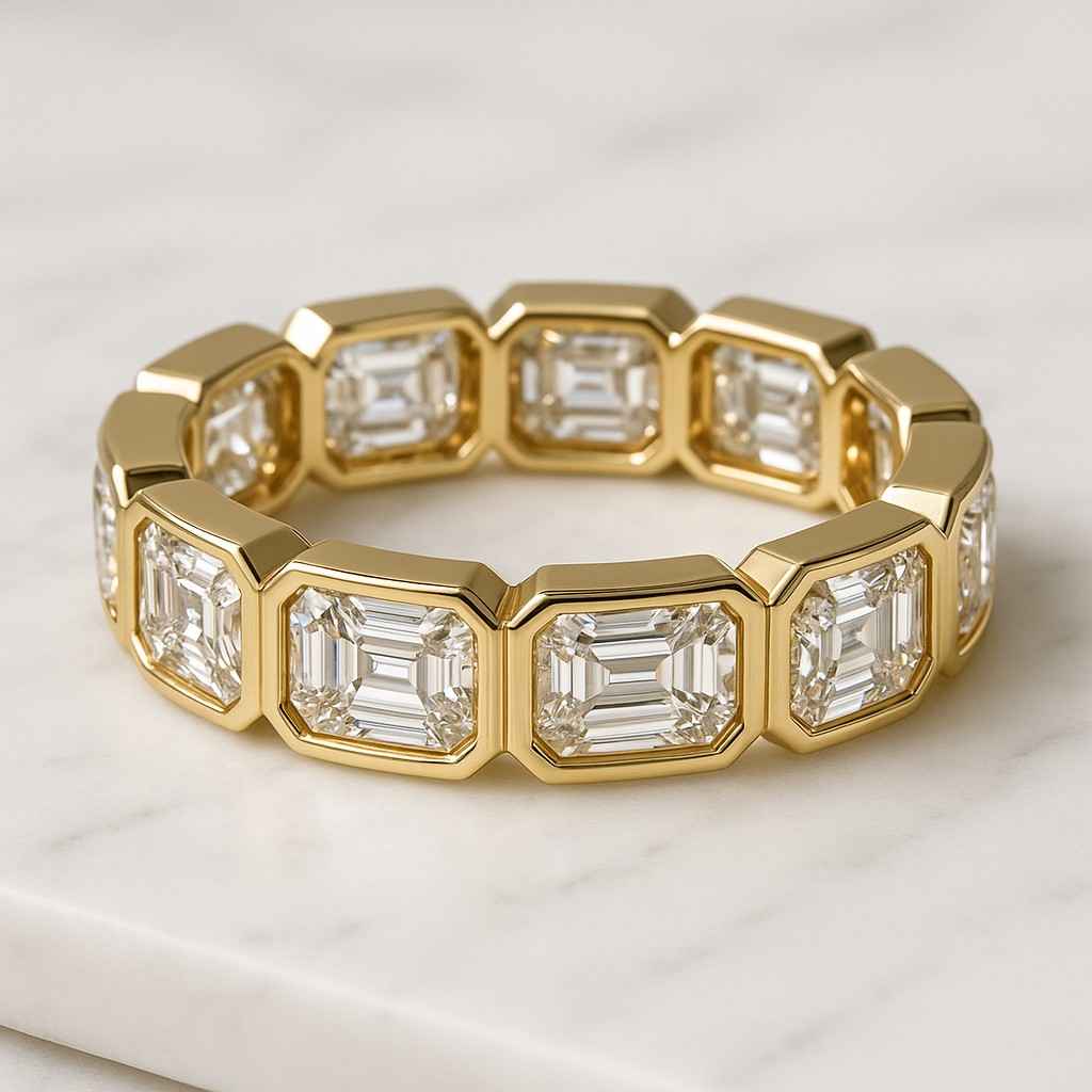 emerald cut diamond wedding band solid yellow rose white gold