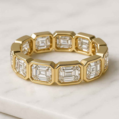 Emerald Cut Diamond Wedding Band Solid Yellow Rose White Gold