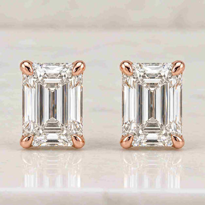 Emerald Cut Diamonds Studs, 1.00 ctw 14k Gold Bezel Setting Emerald Cut Lab Grown Diamond Earrings, Minimalist Emerald Cut Studs, Eliana
